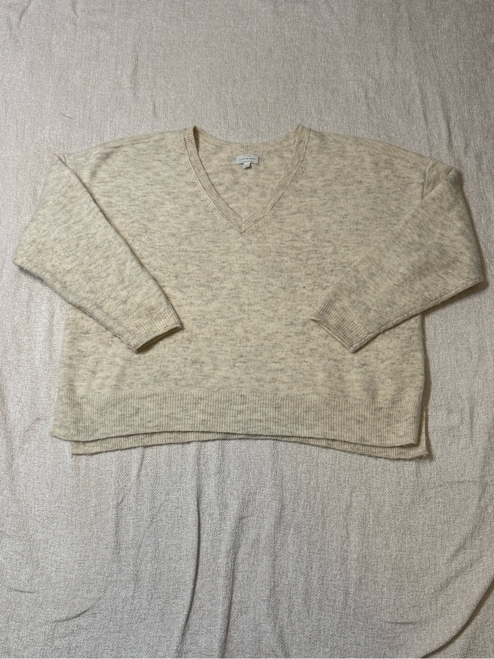 Lucky Brand XL Oatmeal V Neck Sweater Oversized Wool Blend Quiet Luxury